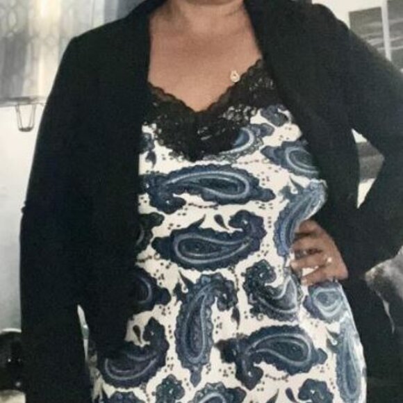 Satin Printed Lace Trim V-Neck Midi Downtown Cami Slip Dress - Picture 5 of 5